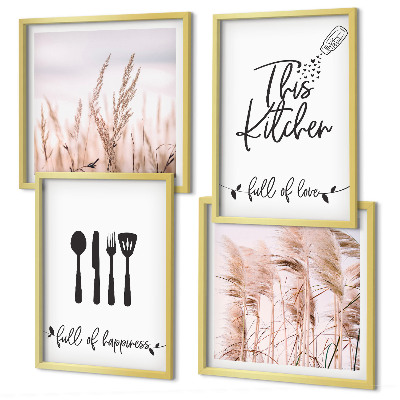 Composição de quadros Letras de grama boho para cozinha
