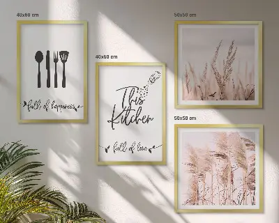 Composição de quadros letras decorativas estilo boho para cozinha
