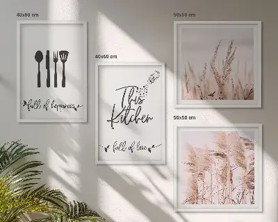 Composição de quadros letras decorativas estilo boho para cozinha