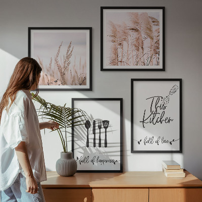 Composição de quadros Letras de grama boho para cozinha