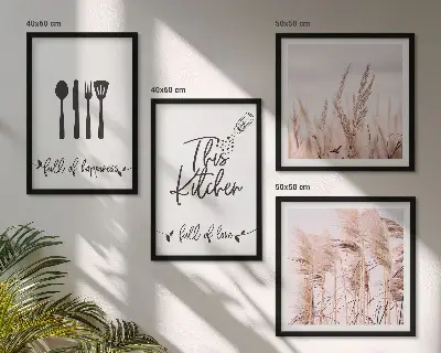 Composição de quadros letras decorativas estilo boho para cozinha