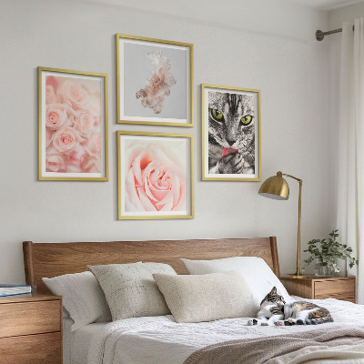 Conjunto de 4 quadros com moldura Rosas cinza-gato abstratas