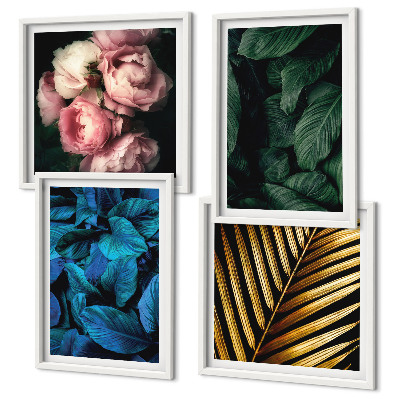 Composição de quadros Folhas e flores em cores