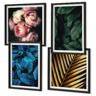 Composição de quadros Folhas e flores em cores