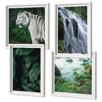 Conjunto de 4 quadros com moldura Folhas da cachoeira do tigre branco