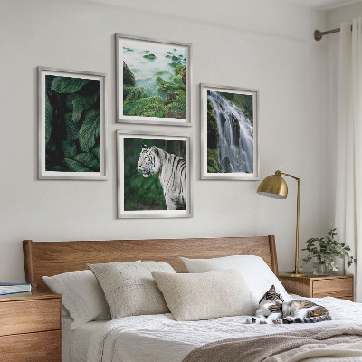 Conjunto de 4 quadros com moldura Folhas da cachoeira do tigre branco