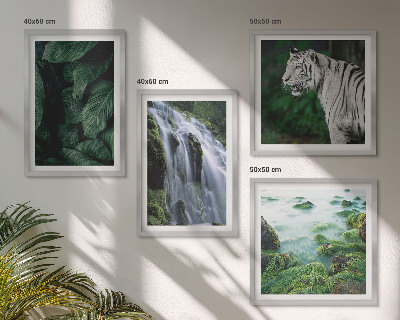 Conjunto de 4 quadros com moldura Folhas da cachoeira do tigre branco