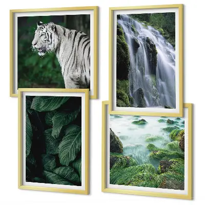 Conjunto de 4 quadros com moldura estampa de folhas da cachoeira do tigre branco
