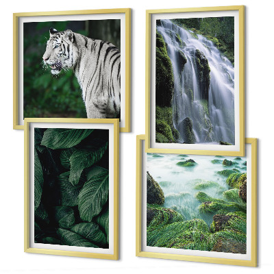 Conjunto de 4 quadros com moldura Folhas da cachoeira do tigre branco
