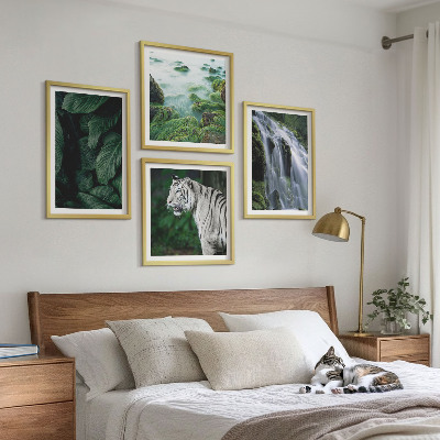 Conjunto de 4 quadros com moldura Folhas da cachoeira do tigre branco