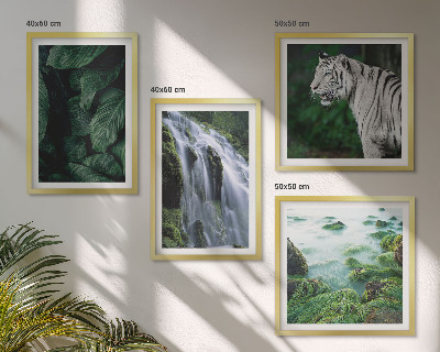 Conjunto de 4 quadros com moldura Folhas da cachoeira do tigre branco