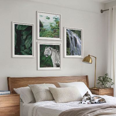 Conjunto de 4 quadros com moldura Folhas da cachoeira do tigre branco