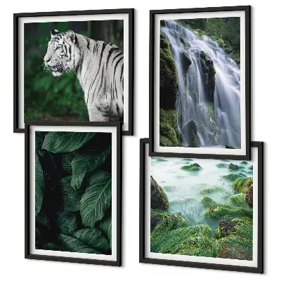 Conjunto de 4 quadros com moldura estampa de folhas da cachoeira do tigre branco