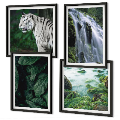 Conjunto de 4 quadros com moldura Folhas da cachoeira do tigre branco