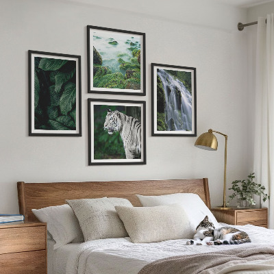 Conjunto de 4 quadros com moldura Folhas da cachoeira do tigre branco