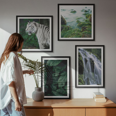 Conjunto de 4 quadros com moldura Folhas da cachoeira do tigre branco