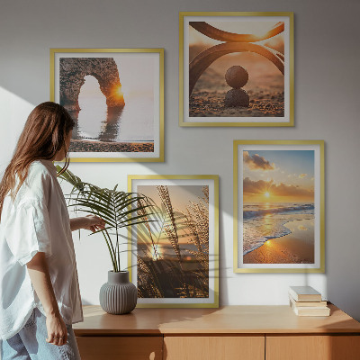 Políptico com moldura Paisagens tranquilas da praia ensolarada.