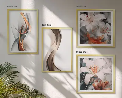 Políptico com moldura ondas em tons de amarelo, cinza e castanho
