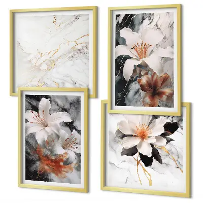 Políptico com moldura flores em mármore branco e preto