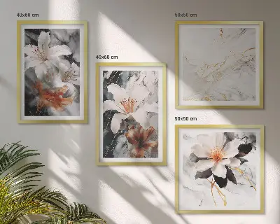 Políptico com moldura flores em mármore branco e preto