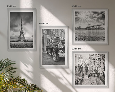 Conjunto de 4 quadros com moldura Vistas da cidade, pontes, Torre Eiffel, carro