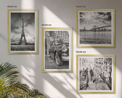Conjunto de 4 quadros com moldura Vistas da cidade, pontes, Torre Eiffel, carro