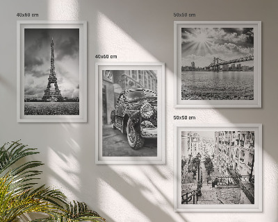 Conjunto de 4 quadros com moldura Vistas da cidade, pontes, Torre Eiffel, carro