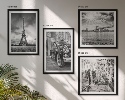 Conjunto de 4 quadros com moldura Vistas da cidade, pontes, Torre Eiffel, carro