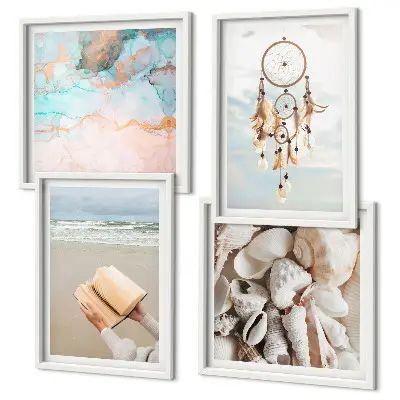 Políptico com moldura decorado com conchas do mar estilo boho