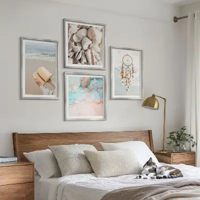 Políptico com moldura decorado com conchas do mar estilo boho