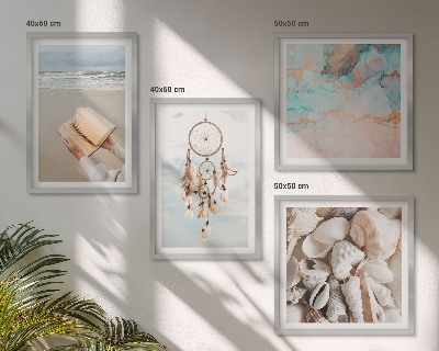 Políptico com moldura livro boho de conchas do mar