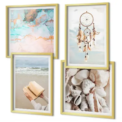 Políptico com moldura decorado com conchas do mar estilo boho