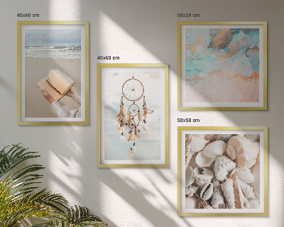 Políptico com moldura livro boho de conchas do mar