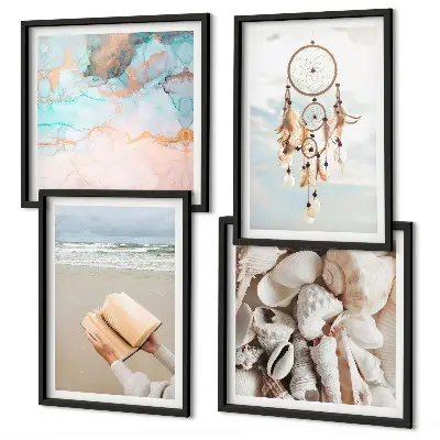 Políptico com moldura decorado com conchas do mar estilo boho
