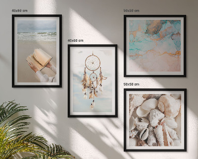 Políptico com moldura livro boho de conchas do mar