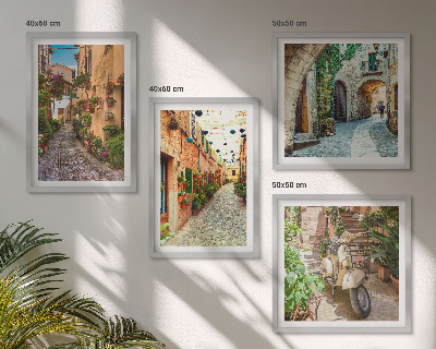 Conjunto de 4 quadros com moldura Ruas italianas encantadoras e flores