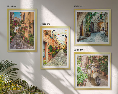 Conjunto de 4 quadros com moldura Ruas italianas encantadoras e flores