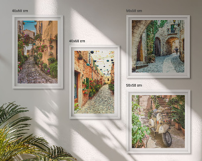 Conjunto de 4 quadros com moldura Ruas italianas encantadoras e flores
