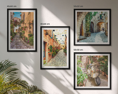 Conjunto de 4 quadros com moldura Ruas italianas encantadoras e flores