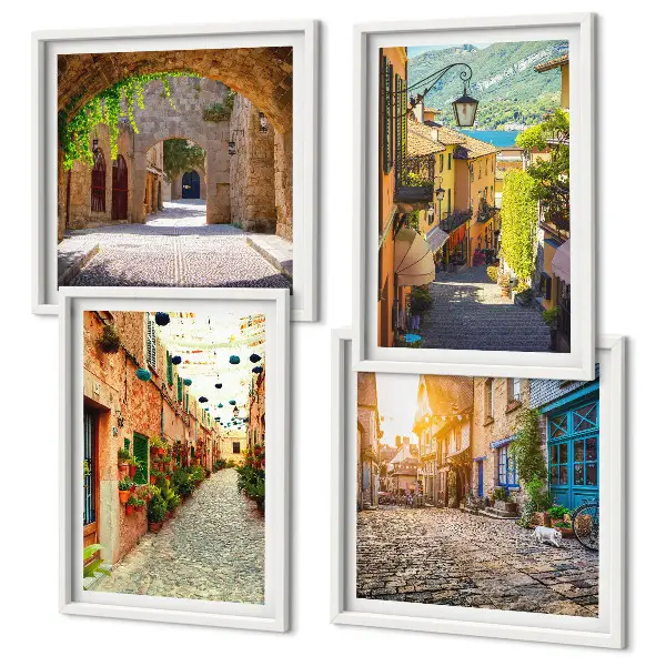 Composição de quadros com ruas encantadoras com pedras