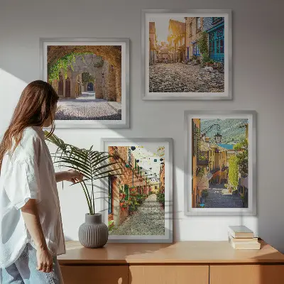 Composição de quadros com ruas encantadoras com pedras