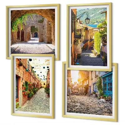 Composição de quadros com ruas encantadoras com pedras