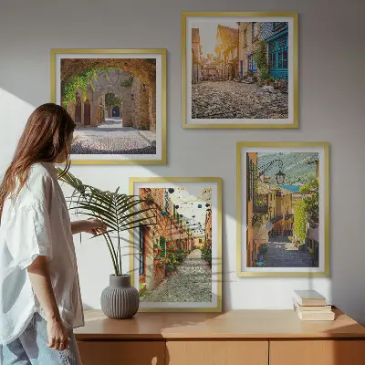 Composição de quadros com ruas encantadoras com pedras