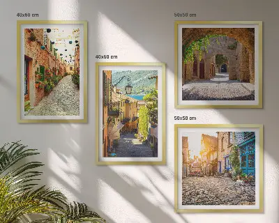 Composição de quadros com ruas encantadoras com pedras