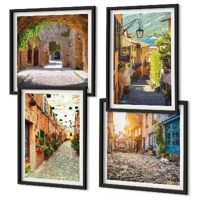 Composição de quadros com ruas encantadoras com pedras
