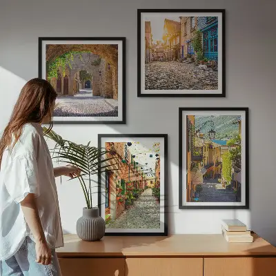Composição de quadros com ruas encantadoras com pedras