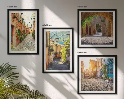 Composição de quadros com ruas encantadoras com pedras