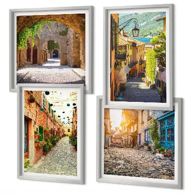 Composição de quadros com ruas encantadoras com pedras