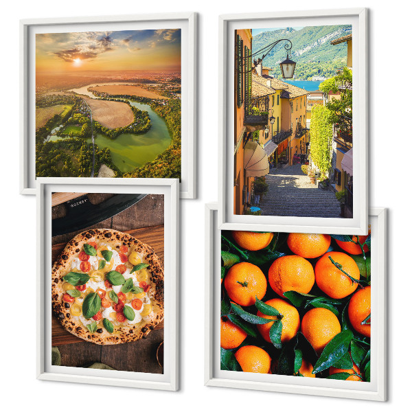 Conjunto de 4 quadros com moldura ruas de colinas de rios italianos
