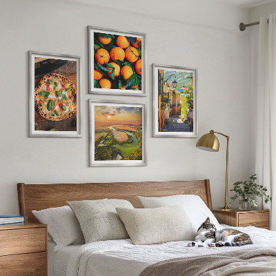Conjunto de 4 quadros com moldura ruas de colinas de rios italianos